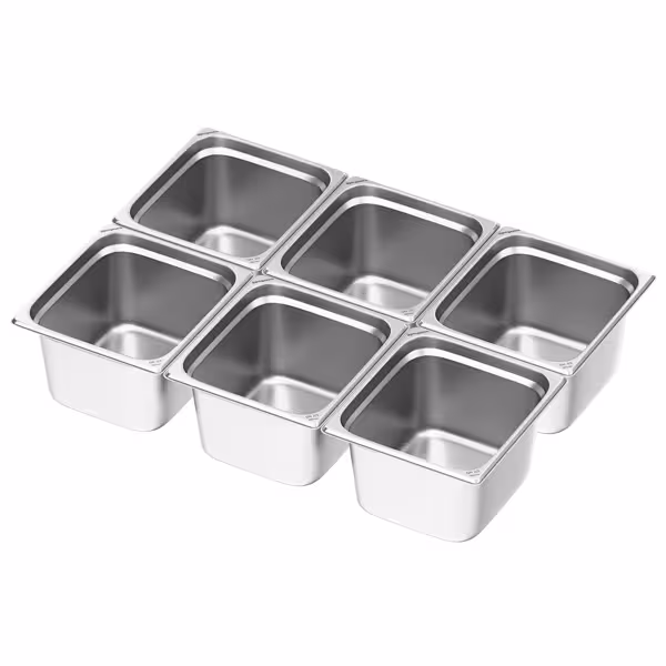 (6 pièces) Récipients en acier inoxydable GN 2/3 - Hauteur : 200mm