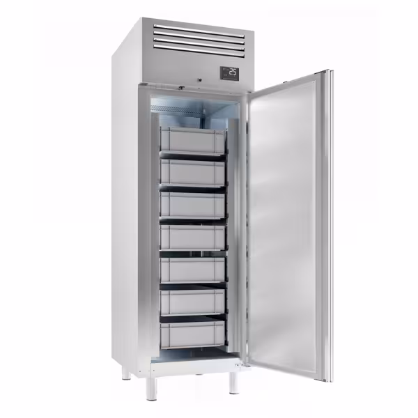 Refrigerador para panadería PREMIUM - EN 600x400 - 560L - con 1 puerta y 7 recipientes de pescado - ventilado; R290; desescarche automático; monobloque; AISI 304; cerradura con llave