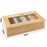 Scatola porta bustine da tè in legno - a 4 scomparti - coperchio con finestra - senza incisione - Marrone