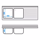 Spülschrank ECO - 1800x700mm - mit Abfallbehälter & 2 Becken links