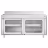 Table armoire en acier inoxydable PREMIUM - 1600x700mm - avec portes coulissantes vitrées - avec dosseret