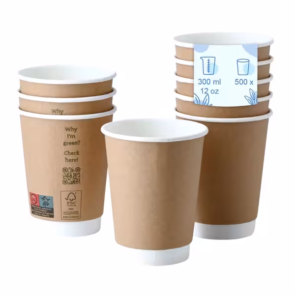 (500 pezzi) Bicchiere di carta Coffee to go - doppia parete - 300ml - 12 oz - Ø 90mm - marrone - interno bianco