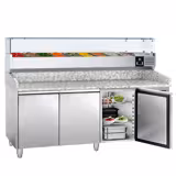 Table réfrigérée à pizza ECO - 2000 x 800 mm - avec 3 portes - incl. vitrine réfrigérée - 9 x GN 1/3