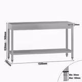 Table de travail en inox ECO - 1500x700mm - avec étagère basse
