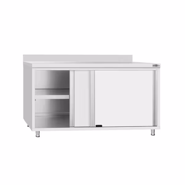 Gesloten RVS werktafel ECO - 1600x700mm - met schuifdeuren - met achteropstand