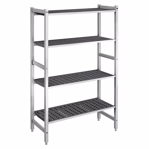 Aluminium/kunststof stelling - 960x1800mm - Diepte: 360mm - met 4 schappen - Draagvermogen totaal: 900kg