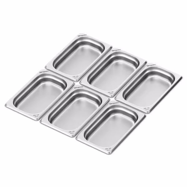 (6 stuks) Roestvrijstalen bakjes GN 1/4 - Hoogte: 40 mm