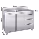 Spoelbakkast - 1200x700mm - met 3 laden & 1 spoelbak links