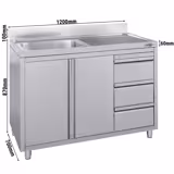 Spülschrank - 1200x700mm - 3 Schubladen - & 1 Becken links