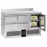 Saladette / Pizzakühltisch PREMIUM - 1,37 x 0,7 m - mit 1 Tür, 4 Schubladen & Aufkantung