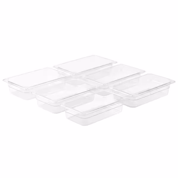 (6 adet) Polikarbon Gastronorm Küvet GN 1/4 - şeffaf - 1.7L - Yükseklik:65mm