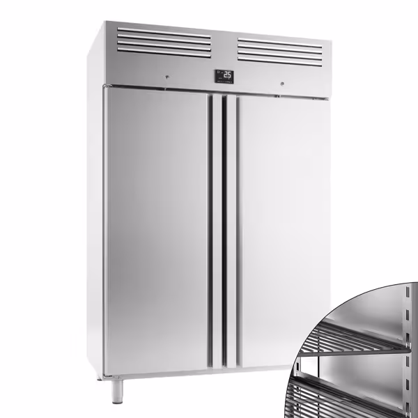 Bakkerijkoelkast RVS - EN 600x400 - 1385mm - 1240liter - tot -2°C tot +8°C - met 2 deuren - geforceerde koeling, LED‑verlichting & automatische ontdooiing