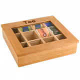 Kutija za čaj - Drvena - 12 pregrada - Sa prozorčićem za gledanje & gravurom - Smeđa boja