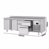 Table réfrigérée Premium PLUS - 2452 x 700 mm - avec 2 portes - 4 tiroirs - avec dosseret