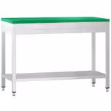 Mesa de trabalho em aço inoxidável PREMIUM - 1000x600mm - com prateleira inferior & com travessas de reforço - incl. Tábua de corte Verde