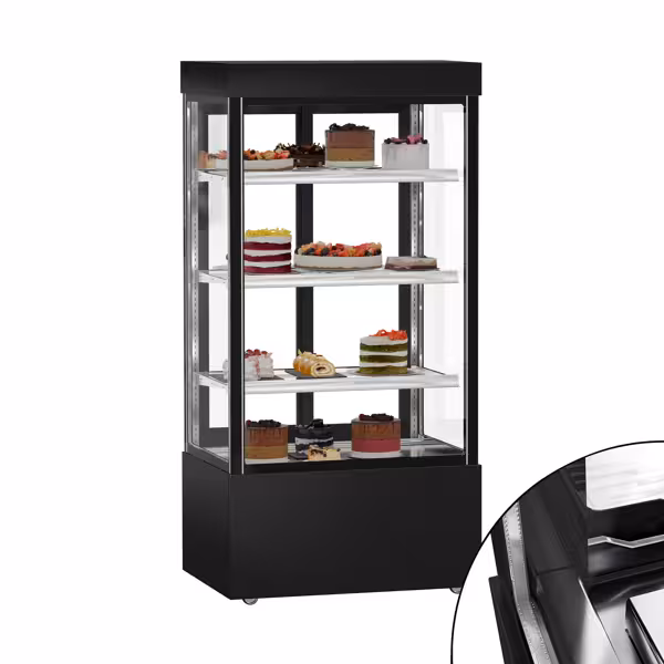 Kühl- & Kuchenvitrine MADRID - 1000mm - Doppelverglasung - mit 3 Ablagen - Schwarz Matt
