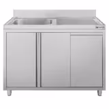 Móvel de lavagem em aço inoxidável Profissional - 1200x600mm - com lixeira e 1 cuba à esquerda - com escorredor à direita