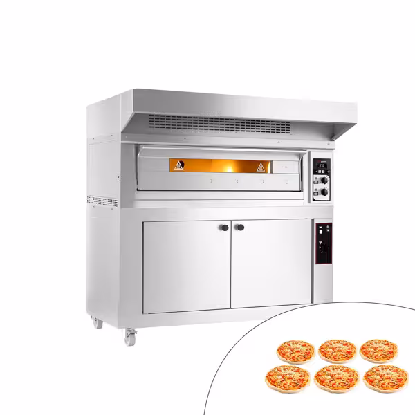 Električna peć za pizzu - 1420x1320 mm - 6 x Ø 33 cm - za Ø 33 cm pizzu - do 400 °C - Mehaničko - uklj. kuhinjska napa i komora za fermentaciju