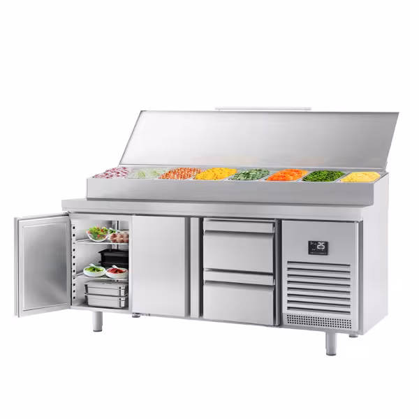 Commercial Saladette Prep Counter - 1960x700mm - 2 Doors & 2 Drawers - for 1x GN 1/2 & 9x GN 1/3