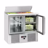 Saladette ECO - 903mm - 2 glazen deuren - met RVS deksel voor GN 1/1 - granieten werkblad