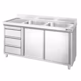 Commercial Sink Cabinet – 1400 × 600 mm – with 3 Drawers & Twin Right-Hand Bowls