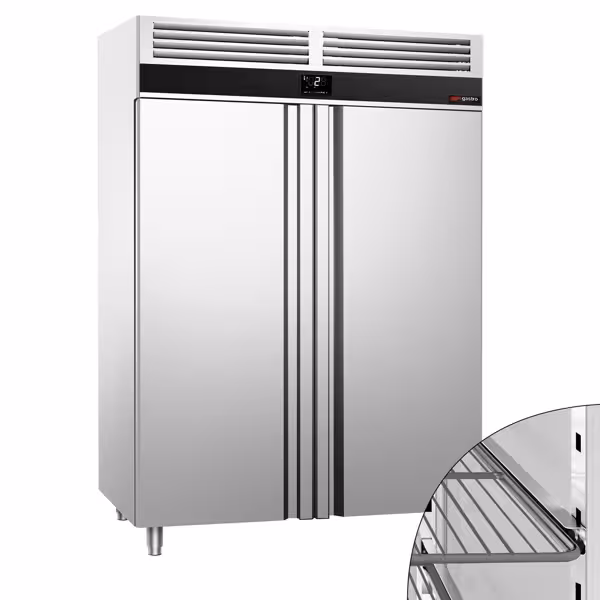 Koelkast RVS PREMIUM - GN 2/1 - 1400mm - 1400liter - tot +8°C - met 2 deuren - geforceerde koeling, automatische ontdooiing, LED‑verlichting & legroosters