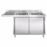 Armario fregadero con espacio para lavavajillas de acero Inox. - 1,8 m - 2 fregaderos a la derecha A 50 x P 50 x A 30 cm