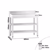 RVS werktafel PREMIUM - 800x600mm - met onderschap & opstaande rand & extra legbord & versterkt werkblad