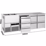 Comptoir de bar réfrigéré PREMIUM - 2500x700mm - 7 tiroirs