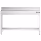 Tavolo da lavoro in acciaio inossidabile PREMIUM - 1500x700 mm - con ripiano inferiore e alzatina	