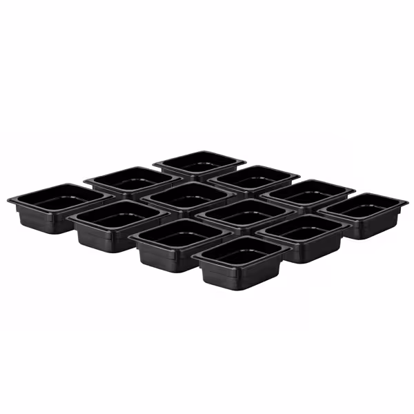 (12 ks) Gastronádoba GN 1/6 - polykarbonát - černá - výška: 65 mm