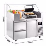 Banco preparazione refrigerato - 1210mm - 1 porta e 2 cassetti - per 9x GN 1/6 - incl. griglia a contatto