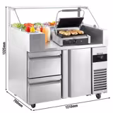 Comptoir de préparation réfrigéré professionnelle - 1210x700mm - avec 1 Porte & 2 Tiroirs - Vitrine de comptoir 9x GN 1/6 - incl. Gril de contact numérique