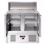 Commercial Saladette Counter ECO - 903mm - 240L - Black Front - 2 doors - with glass canopy for 5 x GN 1/6 & stainless steel hinged lid
