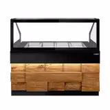 Saladette réfrigérée - 1500mm - façade décor bois naturel - 2 portes - avec vitrine de comptoir pour 4x GN 1/1 & 1 étagère - plan de travail en granit noir