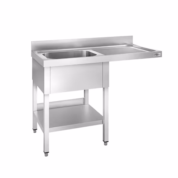Astianpesupöytä - 1400x600 mm - 1 allas, allas vasemmalla - kuivaustaso - roiskesuoja - alahylly
