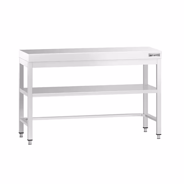 Rozsdamentes acél munkaasztal PREMIUM - 1200x600 mm - alsó polccal & köztes polccal & lábösszekötővel