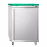 Masă de lucru tip dulap din oțel inoxidabil PREMIUM - 600x600 mm - 1 ușă glisantă - fără rebord (centrală)