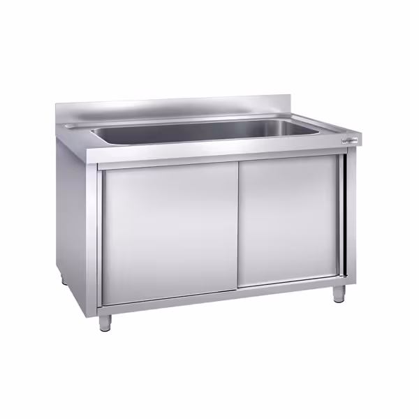 Mueble fregadero para ollas de acero Inox. - 1,4 m - 1 fregadero L 120 x B 540 x T 35 cm