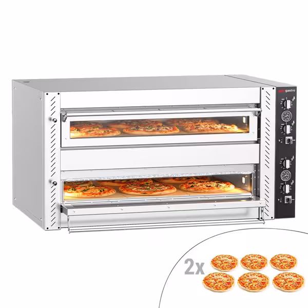 Elektromos pizzakemence - 1320x850x680 mm - 6+6x Ø 30 cm - max. 450 °C - mechanikus