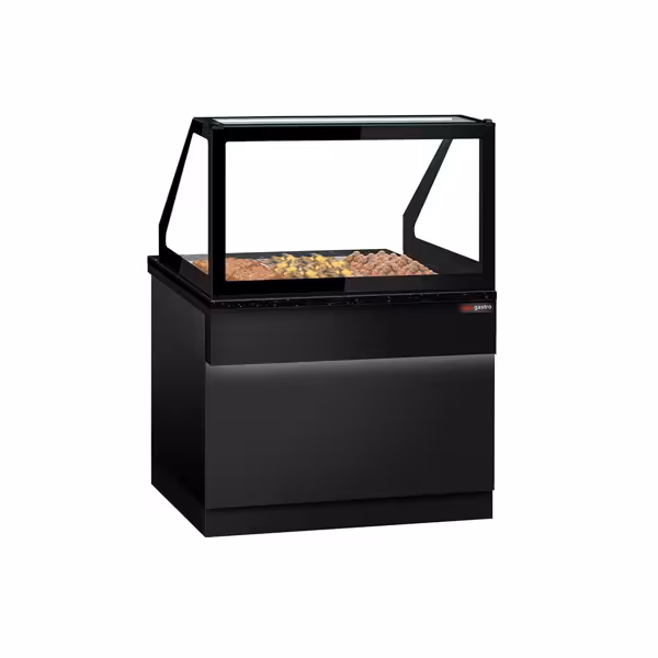 Vetrina calda TORONTO - 1250mm - frontale nero - per 3x GN 1/1 - piano di lavoro in granito nero