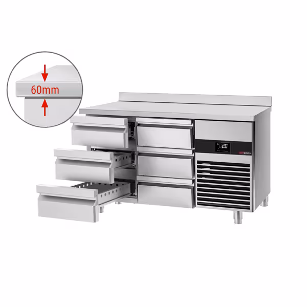 Kühltisch PREMIUM - 1400x700mm - 6 Schubladen - mit Aufkantung