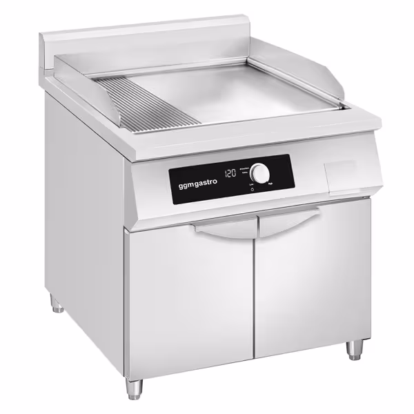 Inductiebakplaat - 10,0kW - Glad/geribbeld - Bakoppervlak: 800x700mm - met onderbouw met 2 deuren