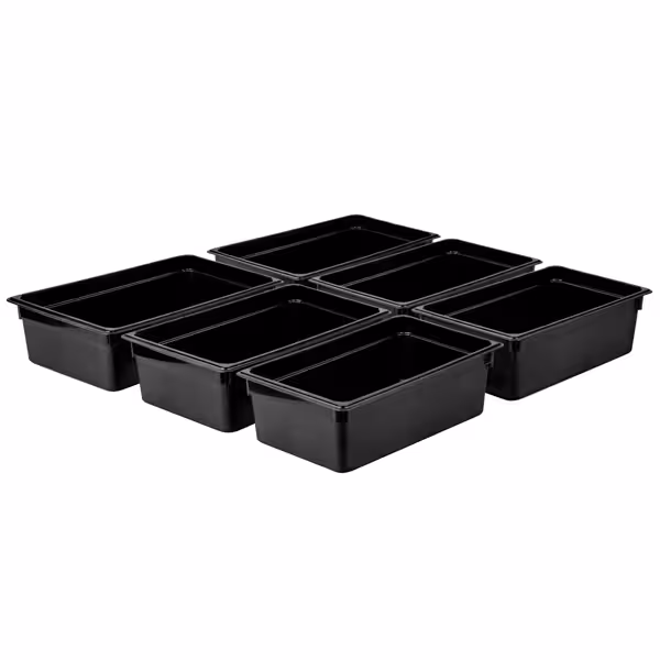(6 stuks) Polycarbonaat GN-bak GN 1/1 - zwart - 25,6 liter - Diepte: 200mm