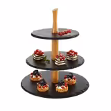3-Tier Afternoon Tea Stand - Round - Chrome-Plated Frame - Slate Shelves