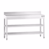 Paslanmaz Çelik Çalışma Tezgahı PREMIUM - 1400x800mm - Taban Raflı - Sırtlı - Ara Raflı - Takviyeli