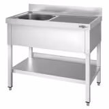Stainless Steel Commercial Sink Unit PREMIUM - 1200x600mm - with Single Bowl Left-hand - with Undershelf