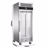 Szafa mroźnicza ze stali nierdzewnej PREMIUM - EN 600x800 - 612L - 740x990mm - 1 drzwi, przeszklona - chłodzenie wentylowane; zamek - Czarny front