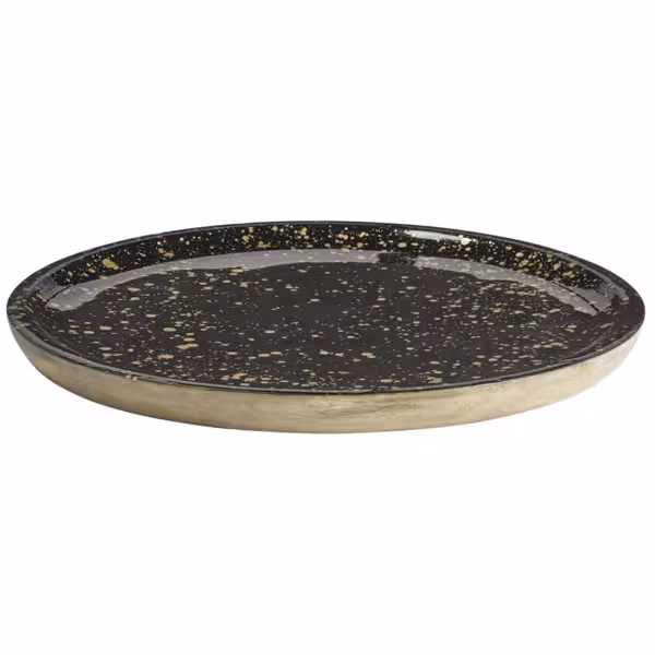 (6 db) Felszolgáló tálca - MANGO - Mangófa - Ø 35,5 cm - Magasság: 25 mm - fekete/arany - stapelbar