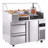 Zubereitungstisch - 1210mm - 1 Tür & 2 Schubladen - für 9x GN 1/6 - inkl. Würstchengrill / Hot Dog Grill & -wärmer